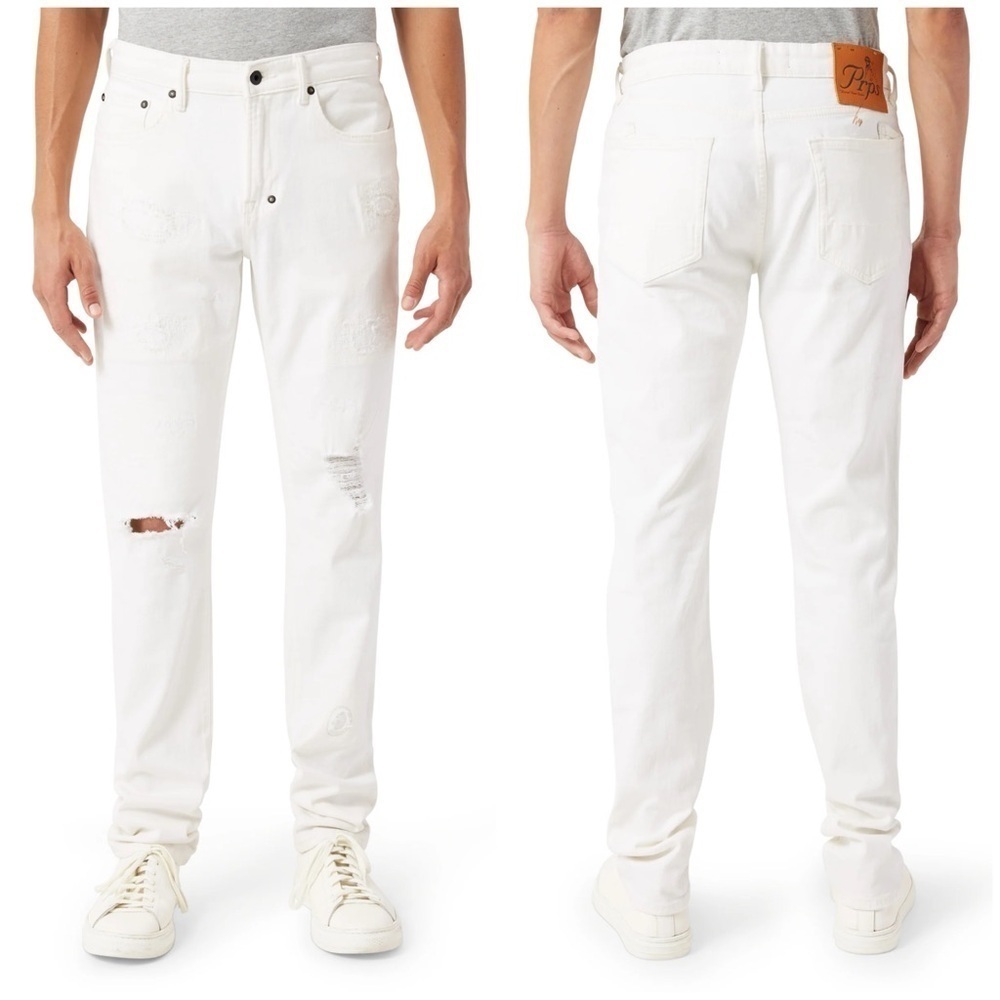 NWT Prps Windsor Fit Tapered Skinny Jeans White Distressed Japanese Denim 42